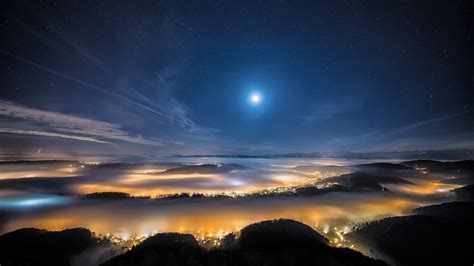 Mountains Peak Of Swiss Under Moon Starry Sky During Nighttime 4K HD Travel Wallpapers | HD ...