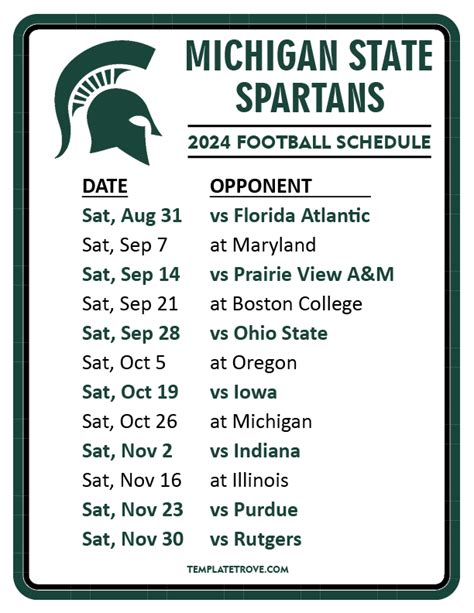 Printable 2024 Michigan State Spartans Football Schedule