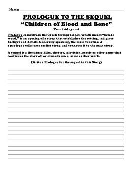 “Children of Blood and Bone” SEQUEL PROLOGUE WORKSHEET by Northeast ...