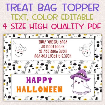 Halloween Treat Bag Topper, Editable Customizable Printable Treat Bag ...