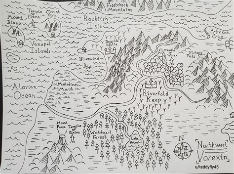 My first attempt at a hand-drawn fantasy map : r/FantasyMaps