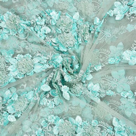 Buy Cyan White Embroidery Floral Net Fabric for Best Price, Reviews, Free Shipping