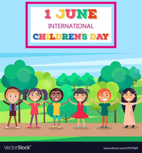 1 june international children day poster of kids Vector Image