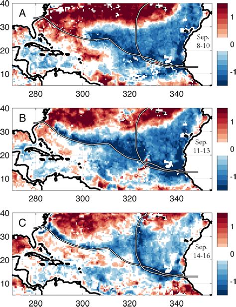 Sea surface temperature anomaly averaged from (a) 8–10, (b) 11–13 and... | Download Scientific ...