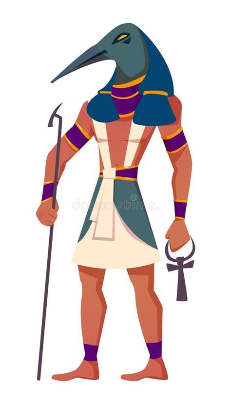 Flat Ancient Egyptian God Thoth with Head of Ibis Stock Vector - Illustration of egyptian ...