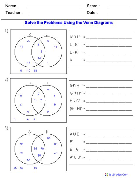 Venn Diagram Worksheets | Dynamically Created Venn Diagram Worksheets
