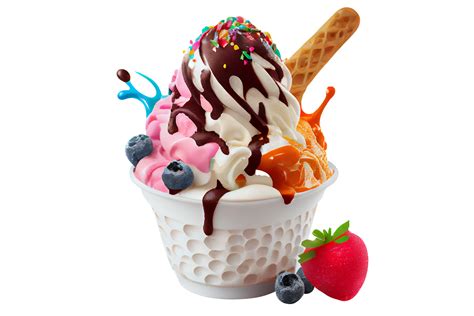 Tasty colorful ice cream cup with syrups and fruits on transparent background 24108126 PNG