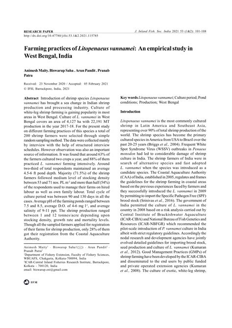 (PDF) Farming practices of Litopenaeus vannamei: An empirical study in ...