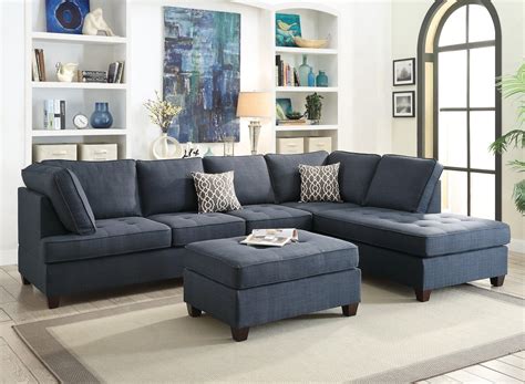 Poundex F6988 Fabric Sectional Sofa with Reversible Chaise