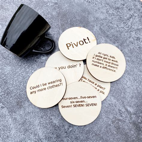 Funny Coasters - Wood Engraved - Coasters with Funny Sayings from Shows - Set of 6 Coasters