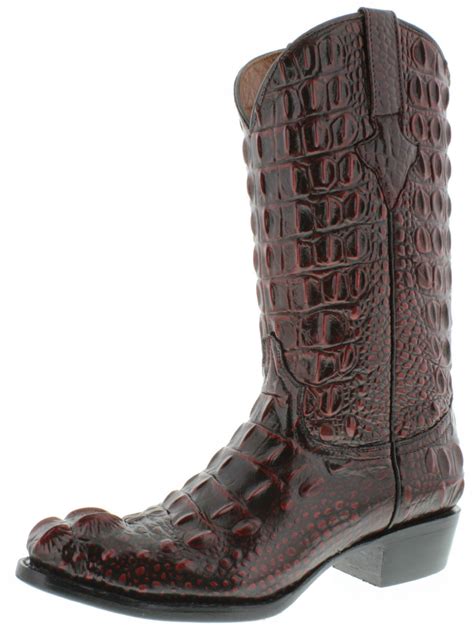 mens black cherry full alligator crocodile western cowboy boots round ...