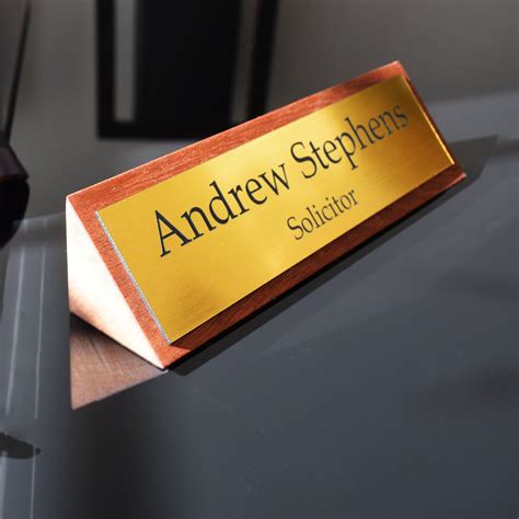 Solid Wood Stylish Personalised Desk Name Plate, Desk Plaque Made of OAK, Walnut, Sapele ...