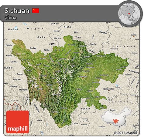 Free Satellite Map of Sichuan, shaded relief outside