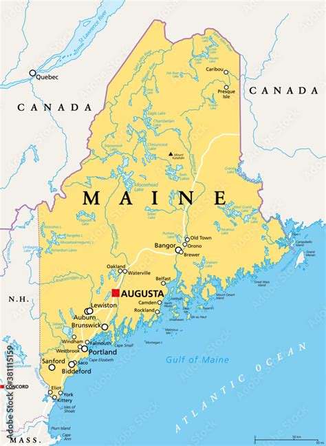 Plakat Maine Me Political Map With Capital Augusta Northernmost | The Best Porn Website