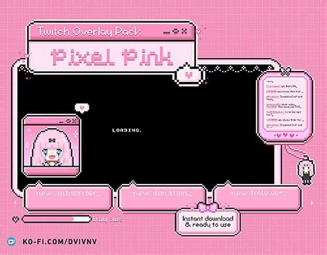 free cute aesthetic twitch overlay / pink pixel twitch overlay free pink stream overlays | Free ...