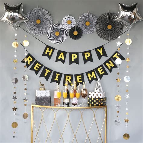 Buy Retirement Party Decorations Supplies, Black and Gold Happy Retirement Banner, Folding Paper ...