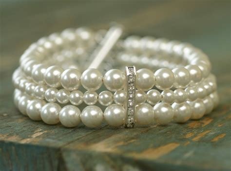 Pearl cuff bracelet 3 strand pearl bracelet pearl bridal