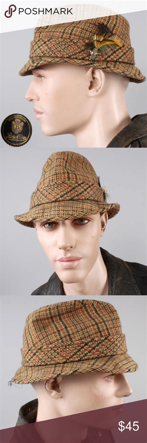 L Vintage Plaid Wool Stingy Brim Fedora Hat