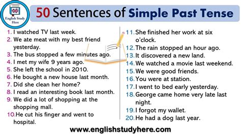 50 Sentences of Simple Past Tense | 50 Example Sentences of Simple Past Tense - YouTube