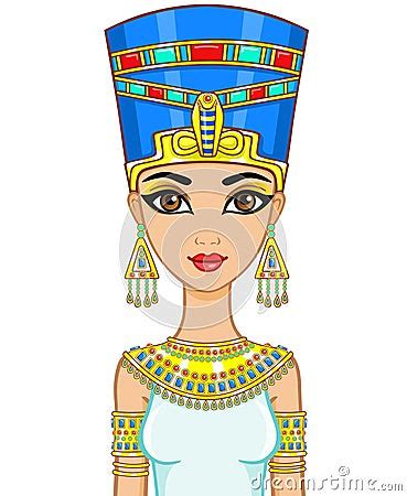 Portrait Of The Animation Egyptian Princess In Gold Jewelry. Queen ...