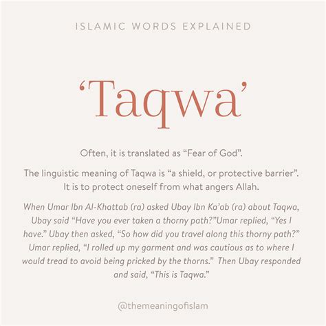 ISLAMIC WORDS EXPLAINED --- ‘Taqwa’ --- Often, it is translated as ...