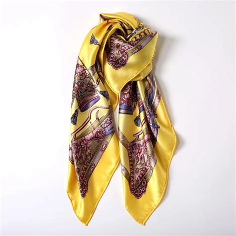 100% Satin Silk Scarf Women Large Square Silk Scarfs Wrap Shawl Luxury Print Bandana Hijab ...