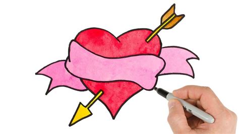 How to Draw a Heart With Arrow Watercolor Easy| Valentine's Day Drawings | Valentines day ...