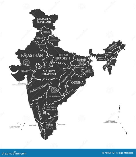 India Map labelled black stock illustration. Illustration of shape ...