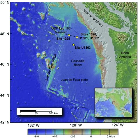 4 Map of the eastern flank of the Juan de Fuca Ridge (JdFR) showing the... | Download Scientific ...