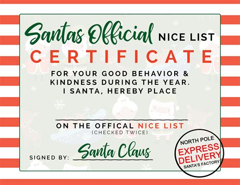 Santas Official Nice List Certificate – Free Printable | Nice list ...