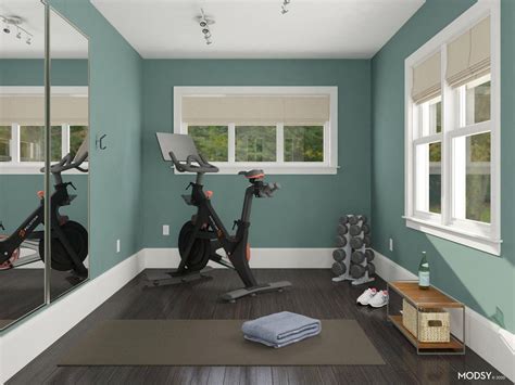 Home Gym In Blue Green - Home Office Design Ideas & Photos Home Gym Wall Color, Home Gym Paint ...