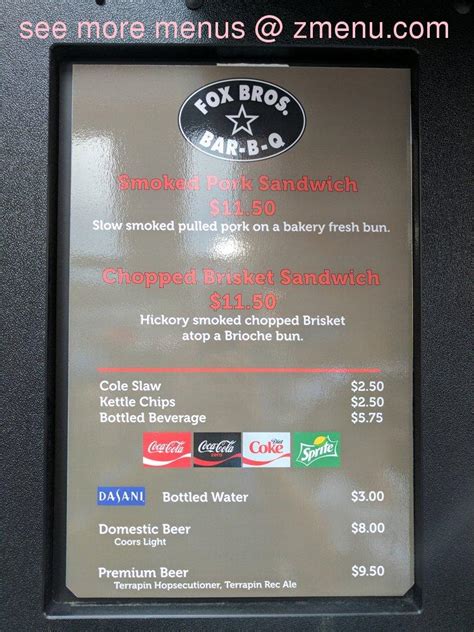 Online Menu of Fox Bros Bar-B-Q Stand at SunTrust Park Restaurant, Atlanta, Georgia, 30339 - Zmenu