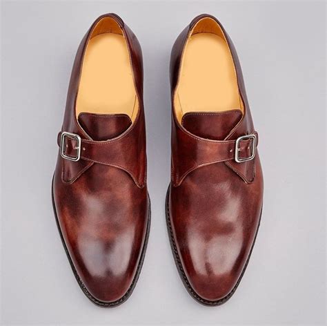 Handmade Men Tan Brown Leather Shoes, Men Monk Strap Formal Dress Shoes on Storenvy