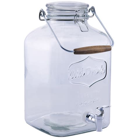 ございませ 新品2 Gallon Glass Beverage Dispenser with Ice and Fruit Infusers， Stainless Steel Spigot ...