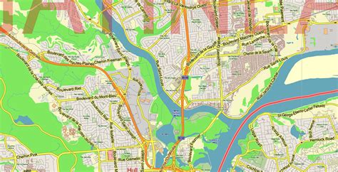 Gatineau Quebec Canada PDF Vector Map: City Plan Low Detailed (for small print size) Street Map ...