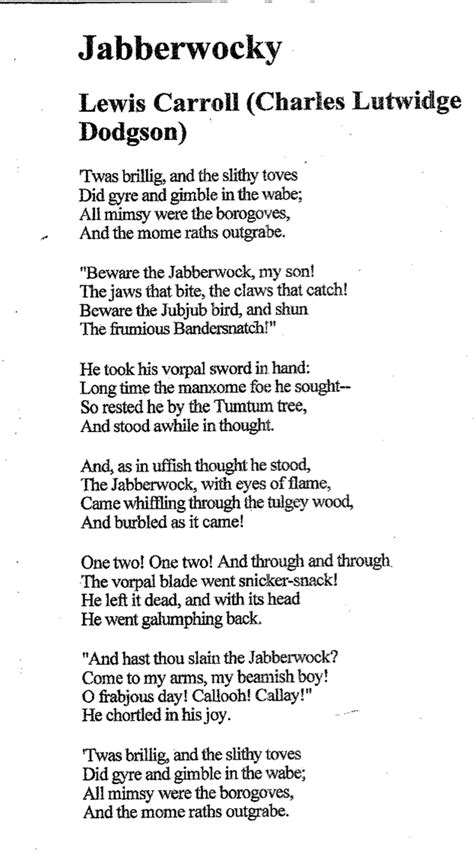 Jabberwocky poem, Jabberwocky, Poems