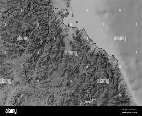Kangwon-do, province of North Korea. Grayscale elevation map with lakes and rivers Stock Photo ...