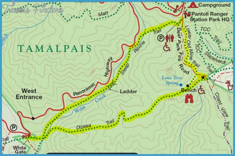 Mt Tamalpais Hiking Trails Map - TravelsFinders.Com