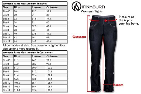 women's yoga pants size chart