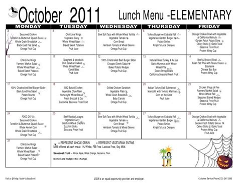 Cafeteria Lunch Menu - October 2011