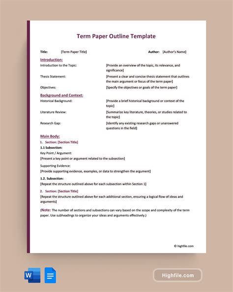 Term Paper Outline Template - Word | Google Docs - Highfile