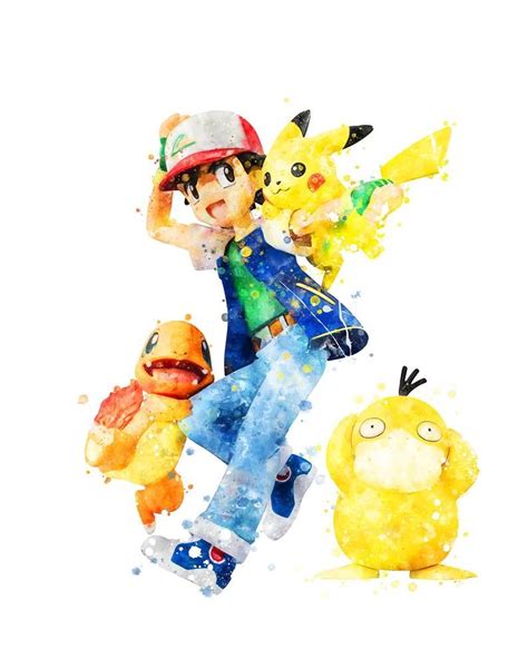 Pokemon Ash Ketchum Prints Ash Ketchum Watercolor Pokemon Poster Ash Ketchum Printable Pokemon ...