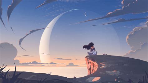 2560x1440 Anime Girl Alone At Mountain Cliff 4k 1440P Resolution ,HD 4k ...