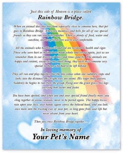 Rainbow Bridge Pet Loss MEMORIAL POEM Personalized Bunny Turtle Bird Ferret Pig | eBay