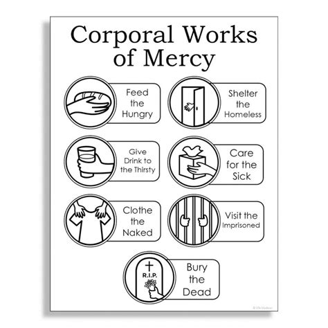 CORPORAL WORKS of MERCY Catholic Poster Coloring Page for - Etsy Finland