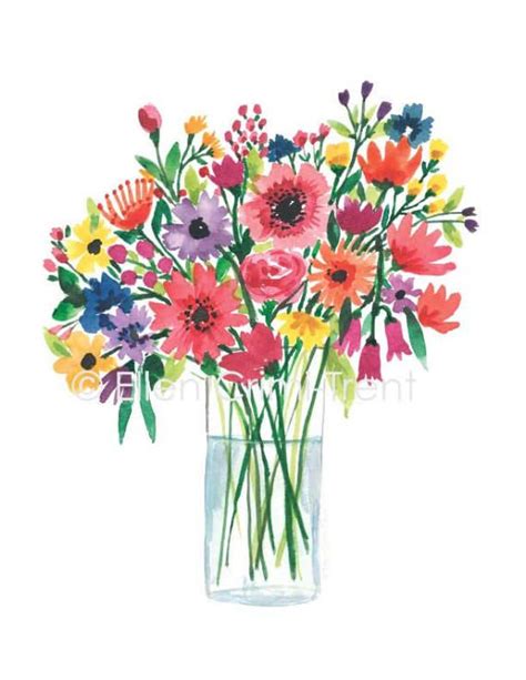 Watercolor Flowers in a Vase/watercolor Bouquet/ Floral Wall Art ...