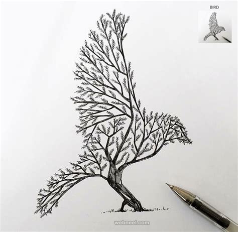 Tree Drawing Bird Tattoo By Alfredbasha 1