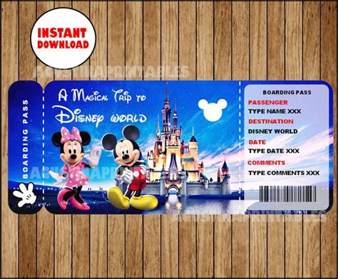 Printable Ticket to Disney Disneyworld Boarding Pass | Etsy