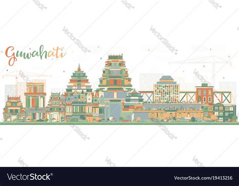 Guwahati india city skyline with color buildings Vector Image