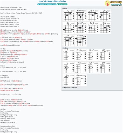 Chord: Love's in Need of Love Today - tab, song lyric, sheet, guitar, ukulele | chords.vip